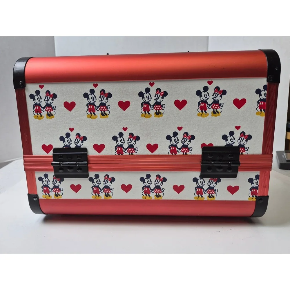 Impressions Vanity Disney Mickey Minnie Mouse Train Case Makeup Bag Red White